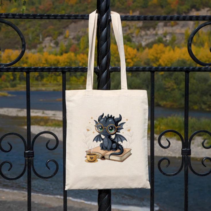 Cute Dragon Books Flower Bookworm Book Lover Canvas Tote Bag Cute Dragon Books Flower Bookworm Book Lover Canvas Tote Bag