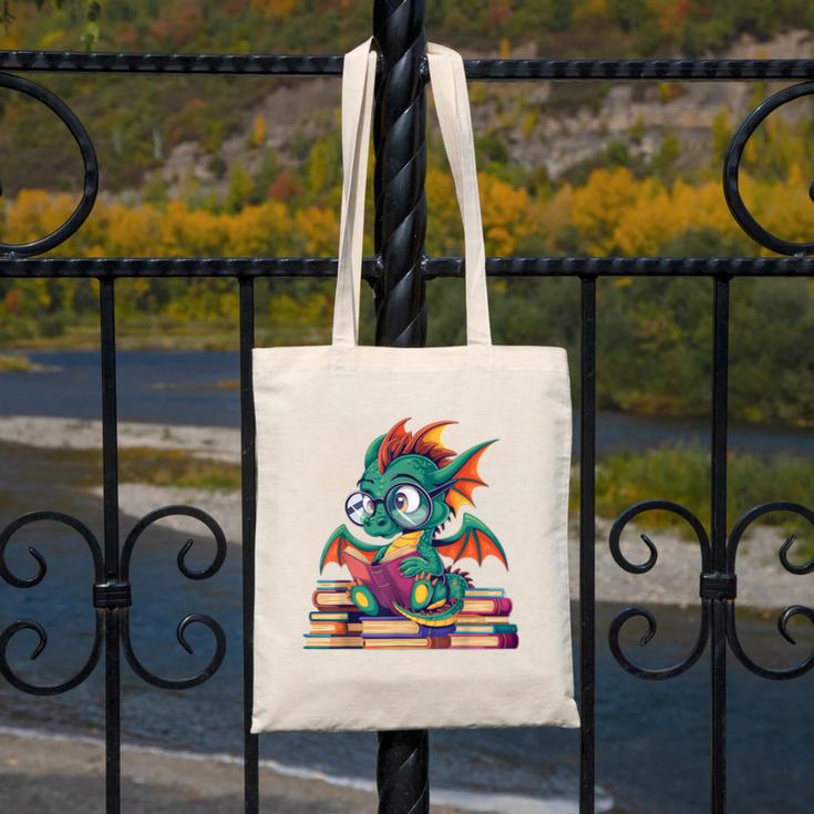 Cute Dragon Reading a Book Bookworm For Men Women Kid Canvas Tote Bag