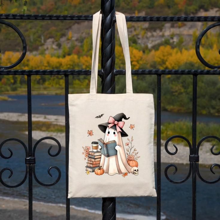 Cute Ghost Reading Book Librarian Book Lover Canvas Tote Bag