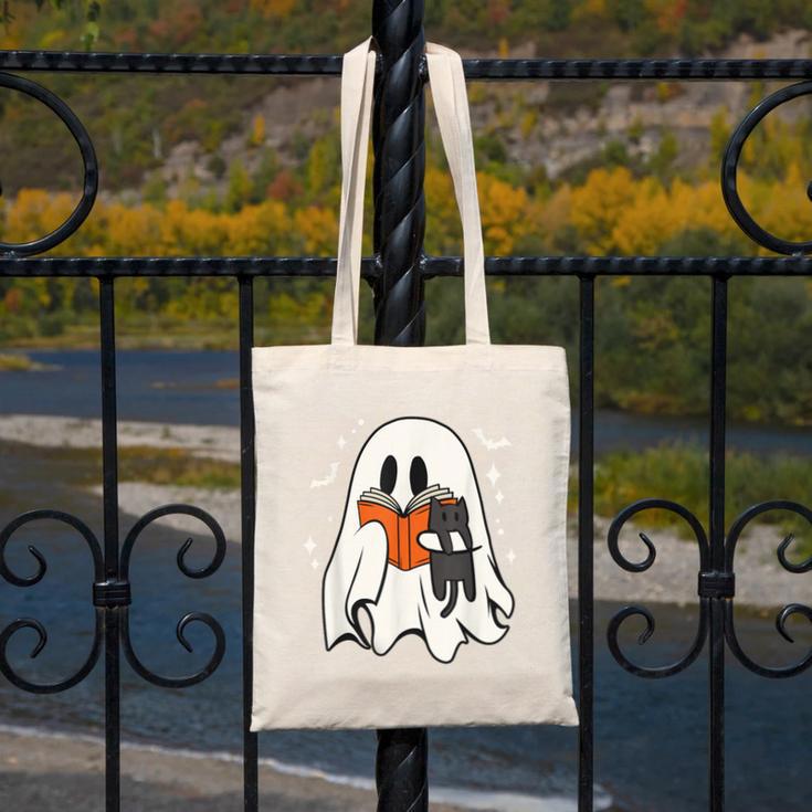 Cute Ghost Reading Book Spooky Season Halloween Costume Kids Canvas Tote Bag Cute Ghost Reading Book Spooky Season Halloween Costume Kids Canvas Tote Bag