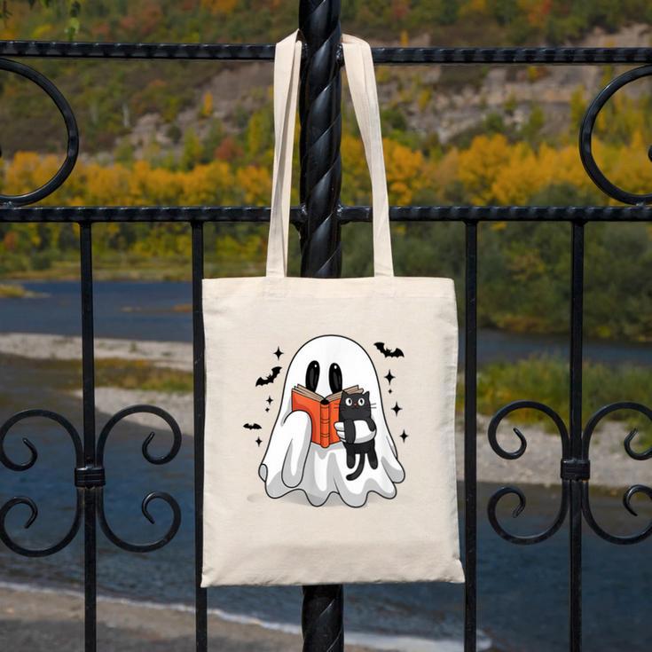Cute Halloween Ghost Reading Book Canvas Tote Bag