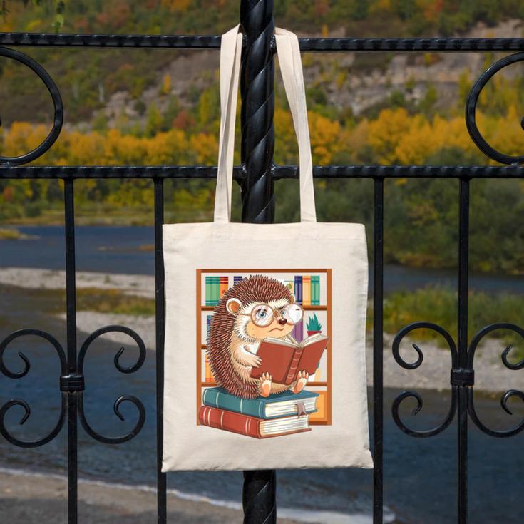 Cute Hedgehog Book Nerd Canvas Tote Bag