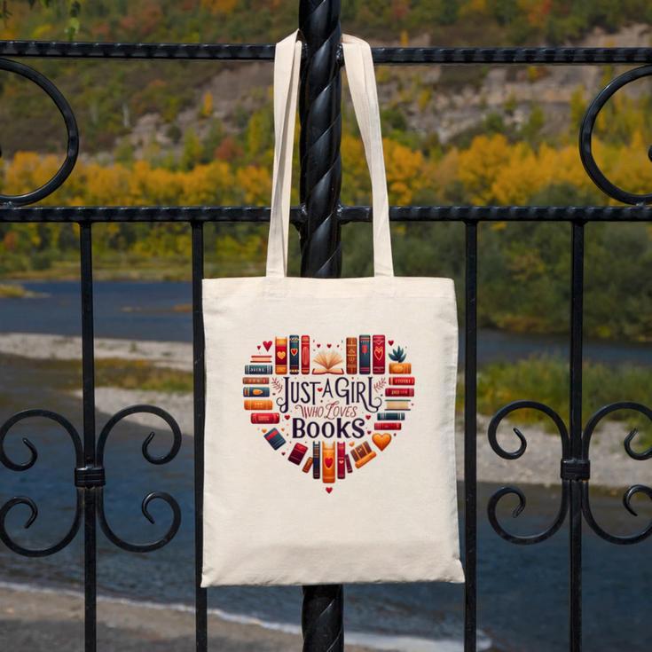 Cute Just A Girl Who Loves Books Heart Shape Reader Canvas Tote Bag Cute Just A Girl Who Loves Books Heart Shape Reader Canvas Tote Bag