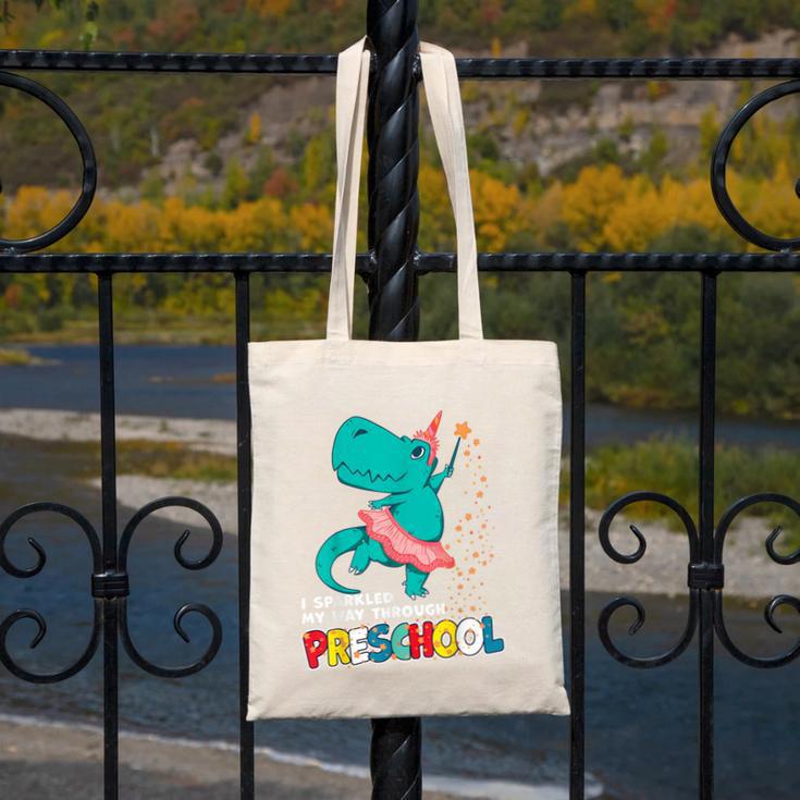 Cute Magical Ballerina Dino Unicorn Preschool Graduation Canvas Tote Bag