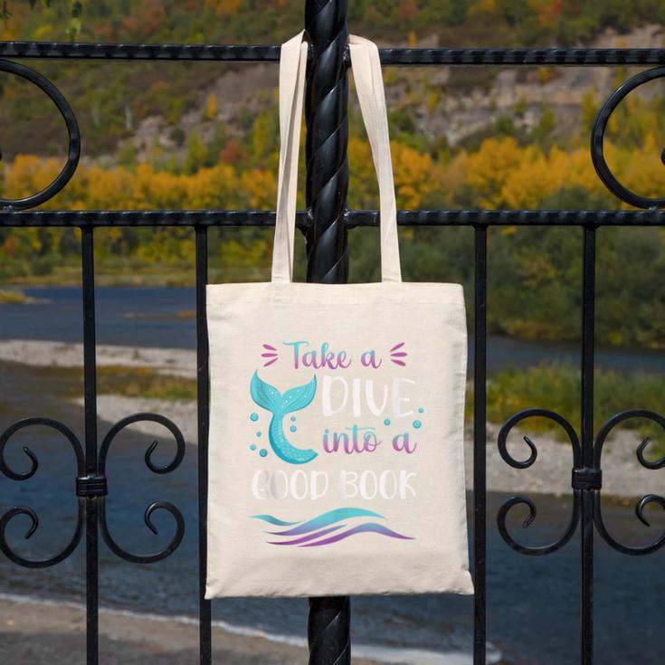 Cute Mermaid Librarian Teacher Dive Into A Good Book Reading Canvas Tote Bag