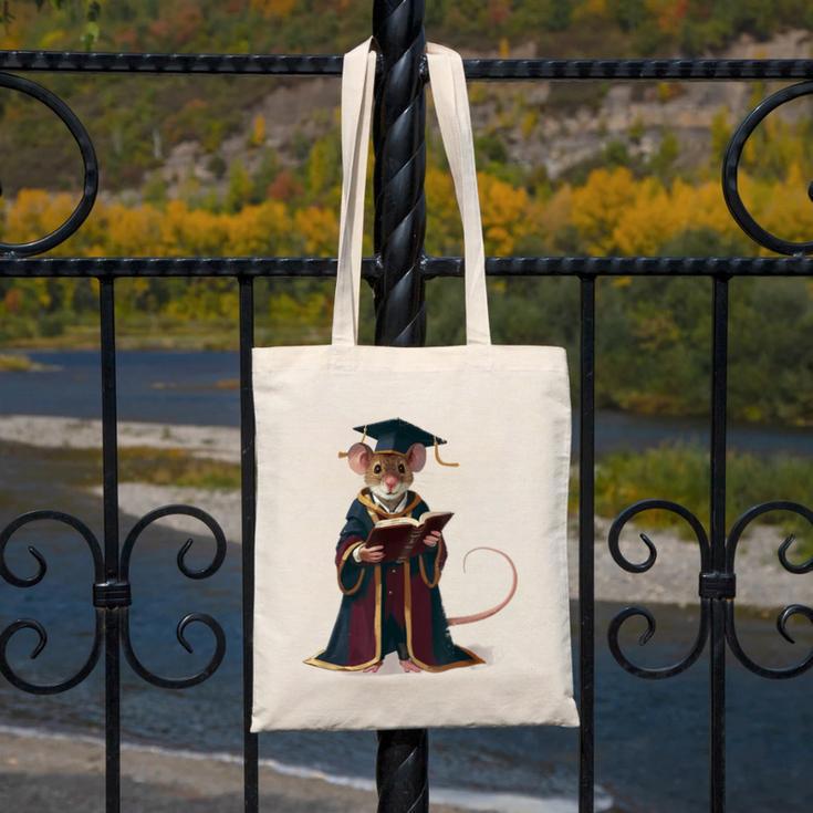 Cute Mouse Reading Book Graduation Canvas Tote Bag Cute Mouse Reading Book Graduation Canvas Tote Bag