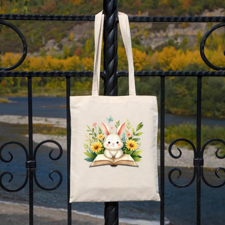 Cute Rabbit And Book Women Girls Reading Book Rabbit Lover Canvas Tote Bag Cute Rabbit And Book Women Girls Reading Book Rabbit Lover Canvas Tote Bag