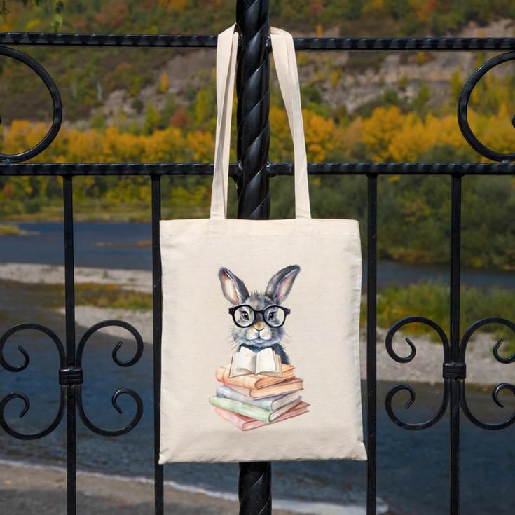 Cute Reading Bunny With Glasses Books Reader Book Bookworm Canvas Tote Bag