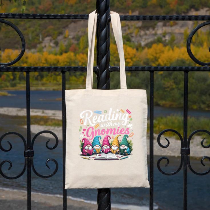Cute Reading With My Gnomies Gnome Book Bookworm Lover Canvas Tote Bag