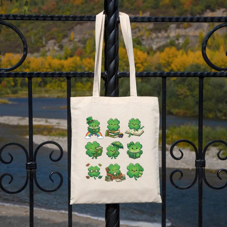 Cute Shamrock Reading St Patricks Day Teacher Book Lovers Canvas Tote Bag