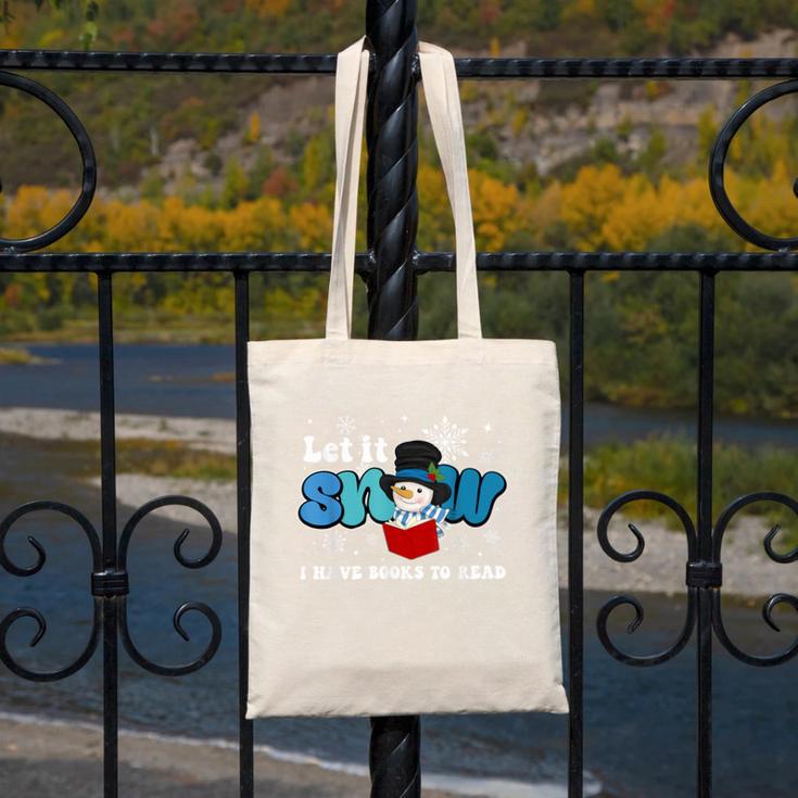 Cute Snowman Let It Snow I Have Books Reader Canvas Tote Bag