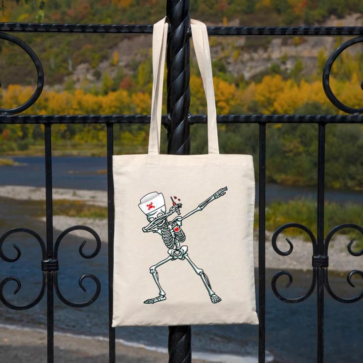 Dabbing Skeleton Nurse Halloween Graduation Canvas Tote Bag