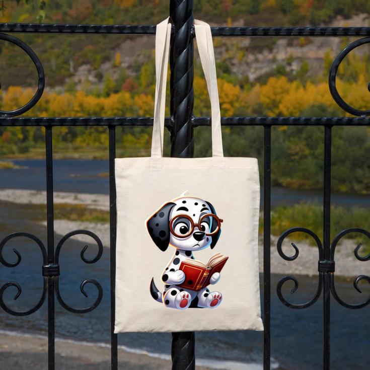 Dalmatian Reading a Book Dog Canvas Tote Bag Dalmatian Reading a Book Dog Canvas Tote Bag