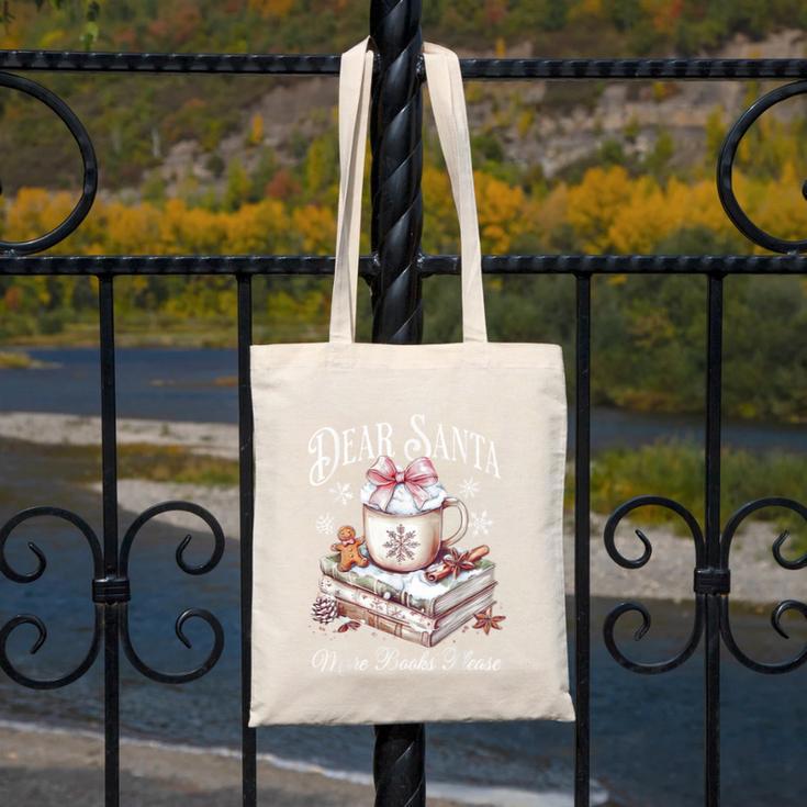 Dear Santa More Book Please Christmas Reading Book Librarian Canvas Tote Bag