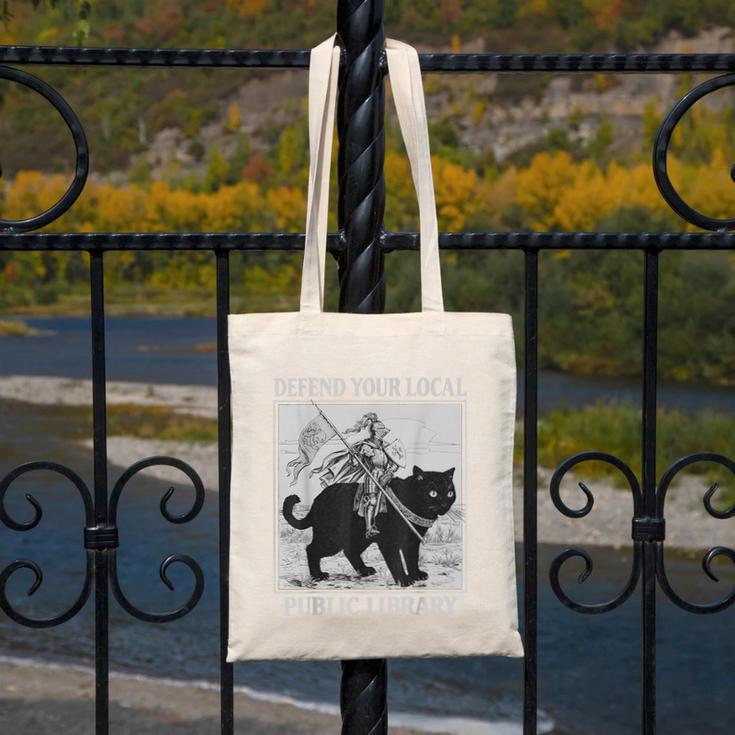Defend Your Local Library Knight Cat Rider Book Lover Canvas Tote Bag Defend Your Local Library Knight Cat Rider Book Lover Canvas Tote Bag