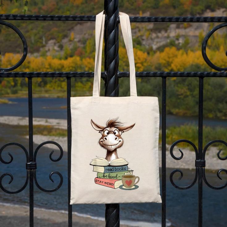 Donkey Reading Book Read Books Be Kind Stay Weird Librarian Canvas Tote Bag