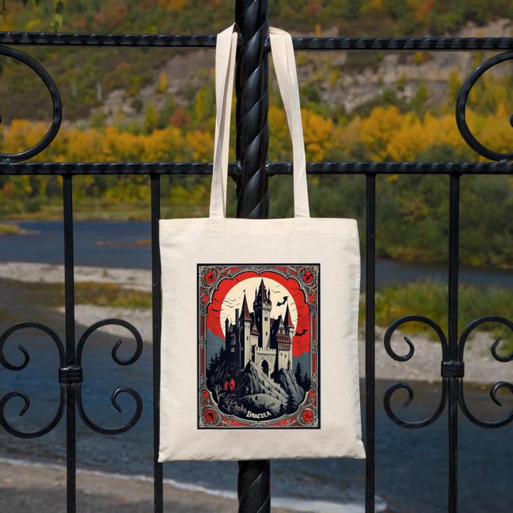 Dracula's Castle Book Cover Illustration Canvas Tote Bag Dracula's Castle Book Cover Illustration Canvas Tote Bag