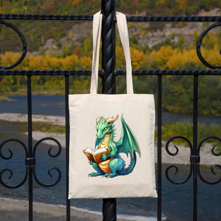 Dragon With Book Canvas Tote Bag Dragon With Book Canvas Tote Bag