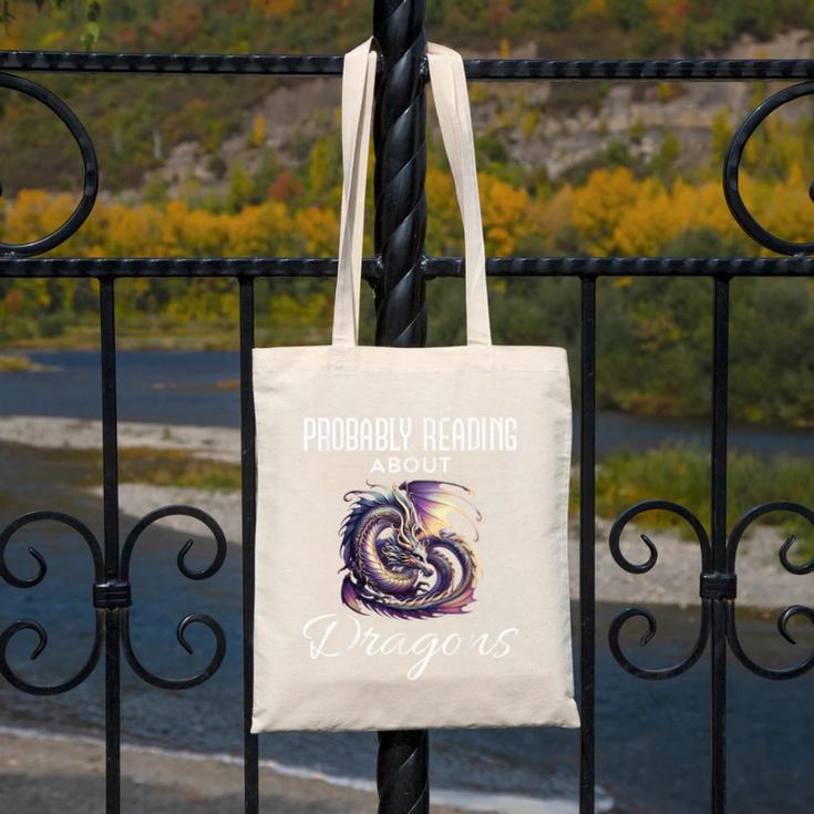 Dragon Fantasy Book Lover And Apparel Probably Reading About Dragons Canvas Tote Bag Dragon Fantasy Book Lover And Apparel Probably Reading About Dragons Canvas Tote Bag