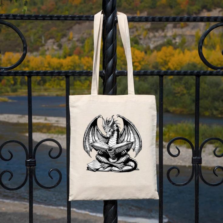 Dragon Reading Book Bookworm Books Dragon Lover Learning Canvas Tote Bag