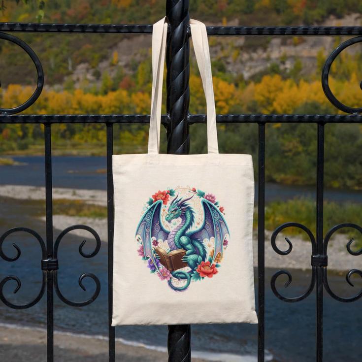 Dragon Reading Book Girls Kids Bookworm Book Lover Canvas Tote Bag