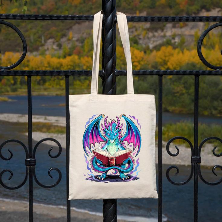 Dragon Reading Book Lover Canvas Tote Bag