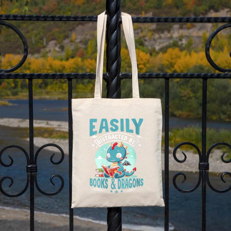 Easily Distracted By Books And Dragons Nerds Canvas Tote Bag Easily Distracted By Books And Dragons Nerds Canvas Tote Bag