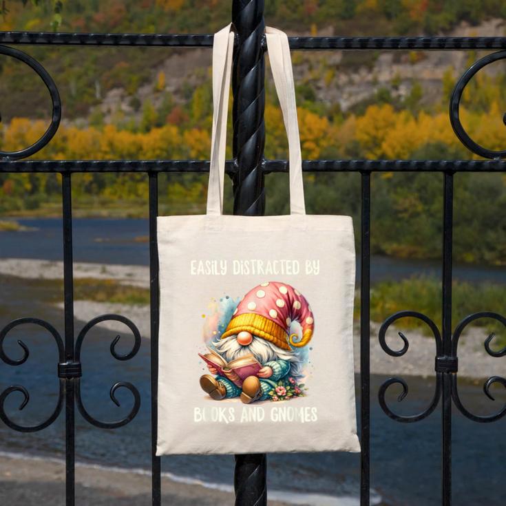 Easily Distracted By Books And Gnomes Book Reading Gnome Canvas Tote Bag