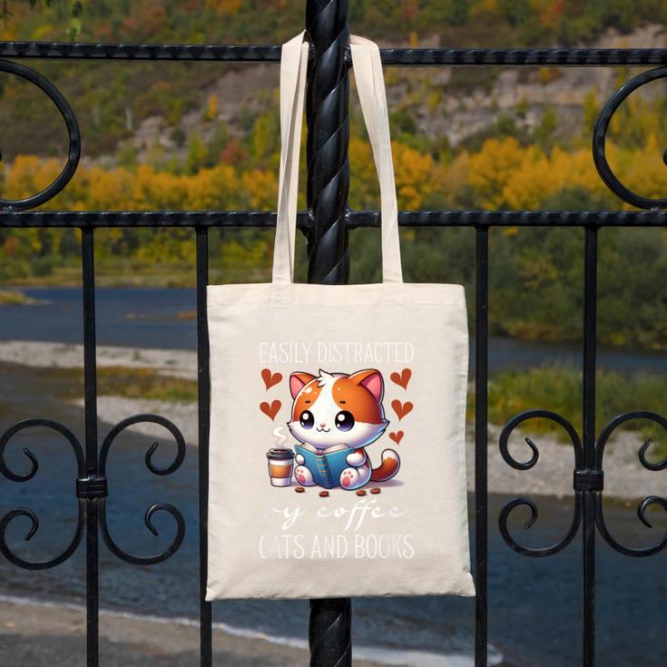 Easily Distracted By Coffee Cats And Books Canvas Tote Bag