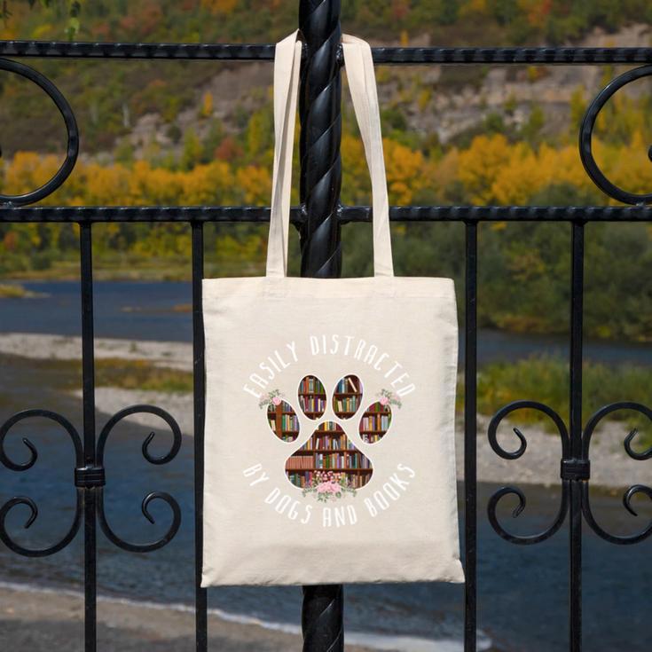 Easily Distracted By Dogs And Books Canvas Tote Bag