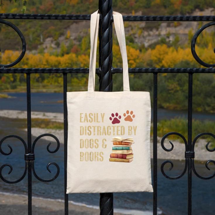 Easily Distracted By Dogs And Books Pets Books Lovers Canvas Tote Bag