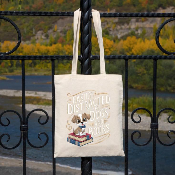 Easily Distracted By Dogs And Books Reader Animal Dog Canvas Tote Bag Easily Distracted By Dogs And Books Reader Animal Dog Canvas Tote Bag