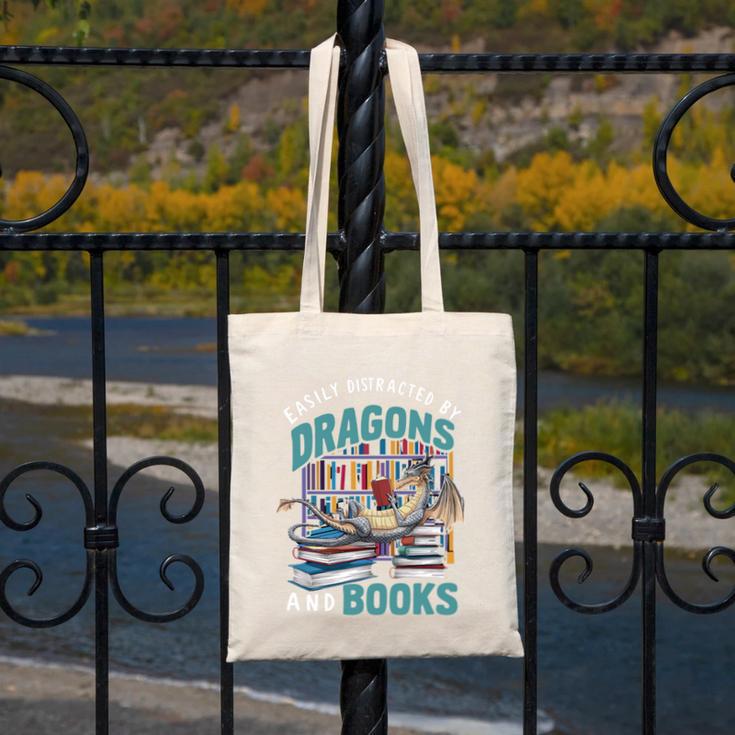 Easily Distracted By Dragons And Books Bookworm Canvas Tote Bag