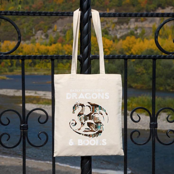 Easily Distracted By Dragons Books Bookworm Women Men Kids Canvas Tote Bag Easily Distracted By Dragons Books Bookworm Women Men Kids Canvas Tote Bag