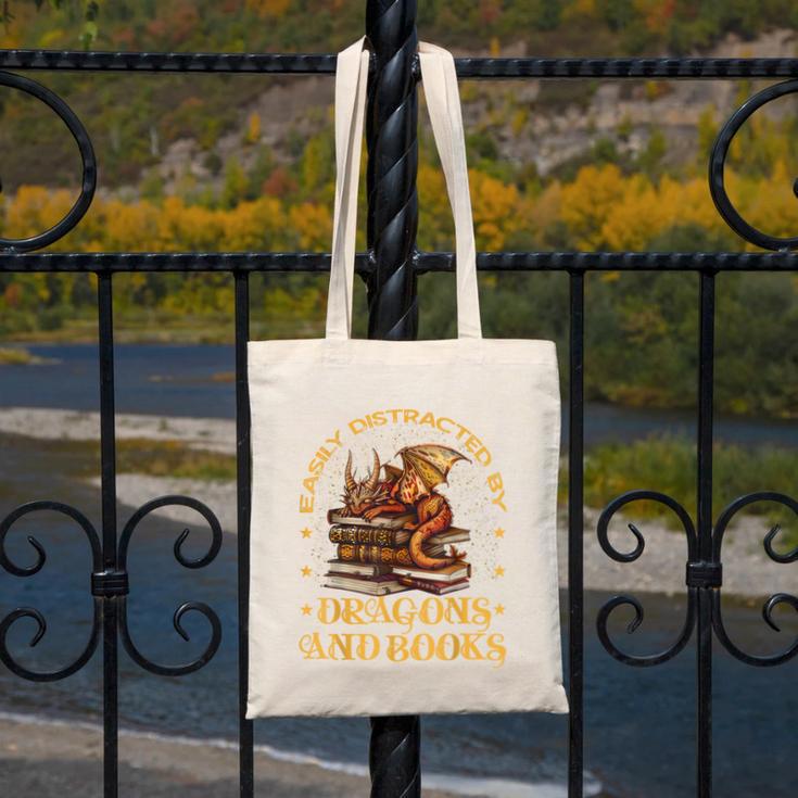 Easily Distracted By Dragons And Books Fantasy Book Lover Canvas Tote Bag Easily Distracted By Dragons And Books Fantasy Book Lover Canvas Tote Bag