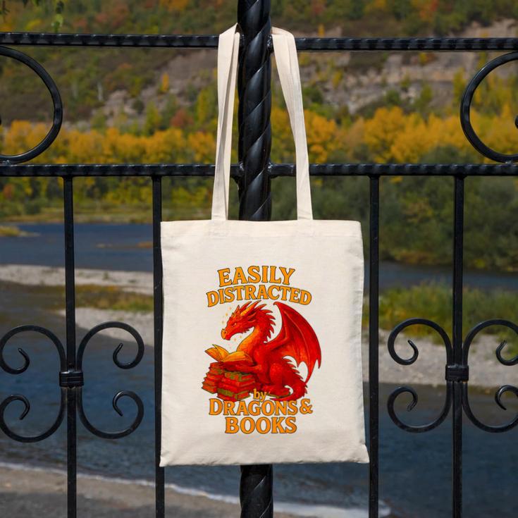 Easily Distracted By Dragons And Books Reading Canvas Tote Bag