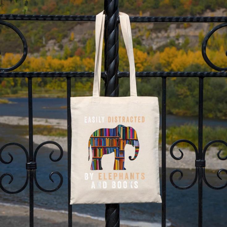 Easily Distracted By Elephants And Books Elephant Canvas Tote Bag