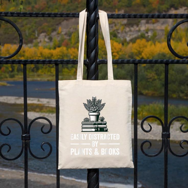 Easily Distracted By Plants & Books Plant Book Lover Canvas Tote Bag Easily Distracted By Plants & Books Plant Book Lover Canvas Tote Bag