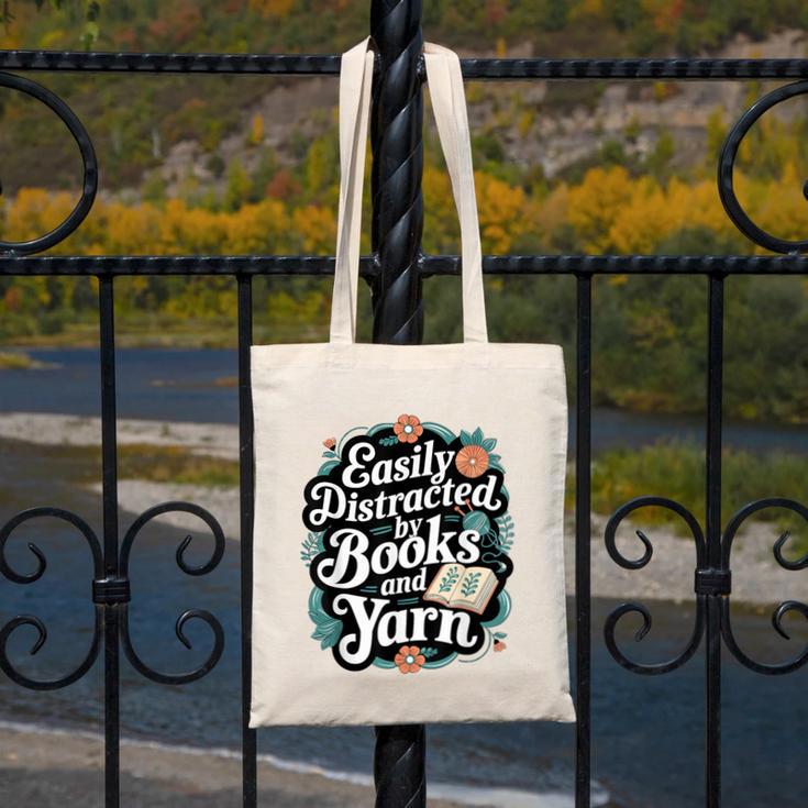Easily Distracted By Yarn And Books Canvas Tote Bag Easily Distracted By Yarn And Books Canvas Tote Bag