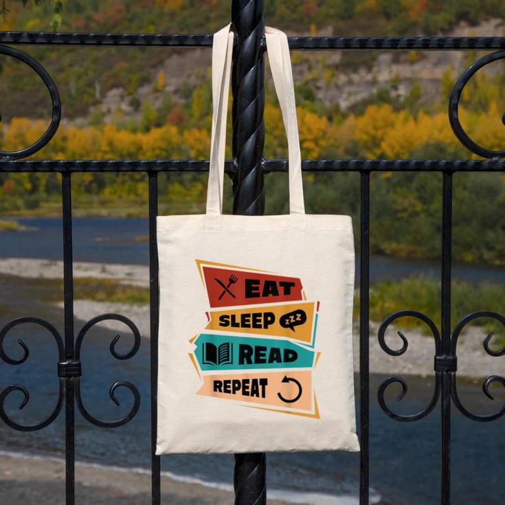Eat Sleep Read Repeat Reading Books Reader Bookworm Canvas Tote Bag