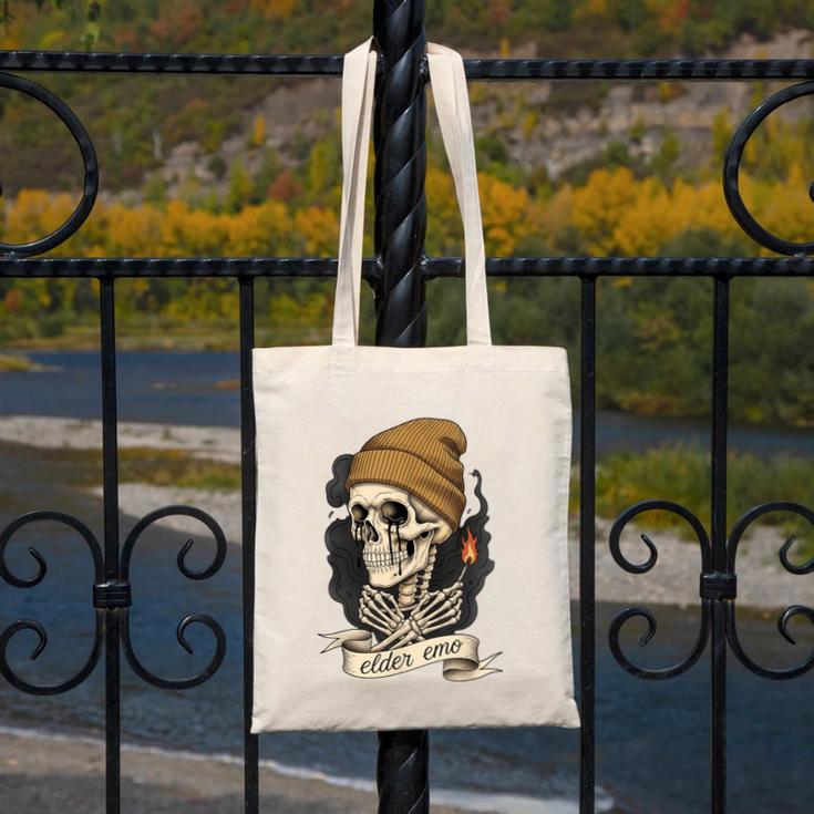 Elder Emo Skeleton Beanie Nostalgia Scene Aesthetic Canvas Tote Bag Elder Emo Skeleton Beanie Nostalgia Scene Aesthetic Canvas Tote Bag