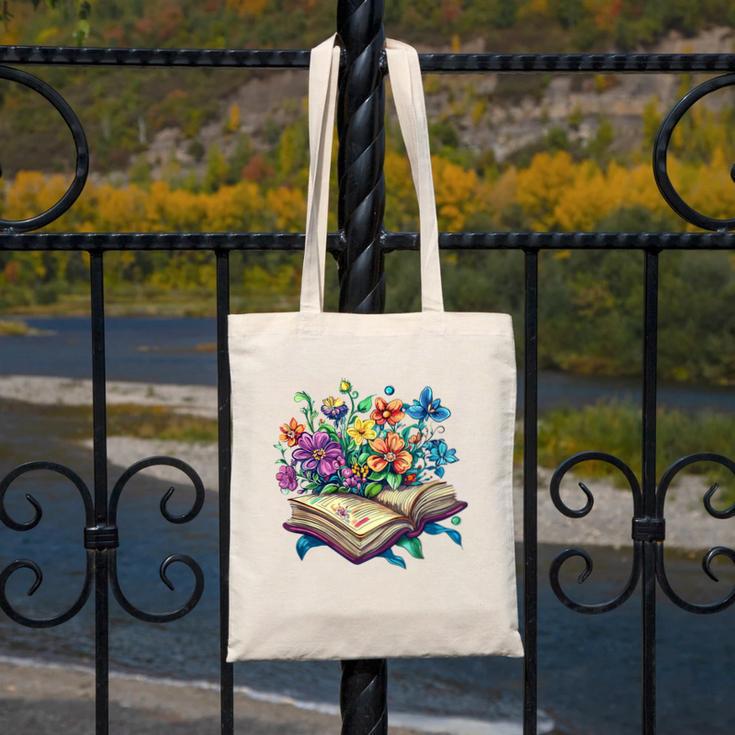 Enchanted Open Book With Blooming Flowers Canvas Tote Bag