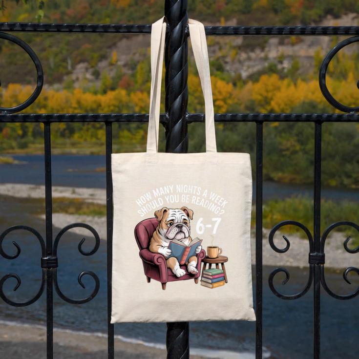 English Bulldog Dog Reading Book 67 Six Seven Meme Canvas Tote Bag