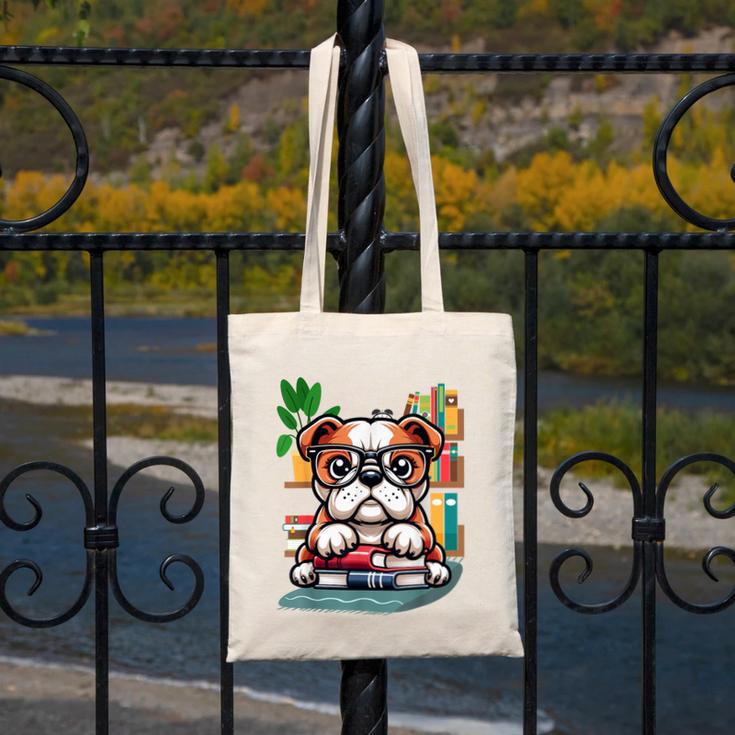 English Bulldog Reading a Book Dog Canvas Tote Bag