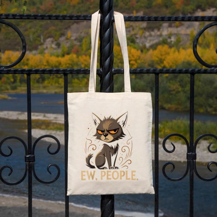 Ew People Moody Cat Sarcastic Introvert Artwork Canvas Tote Bag