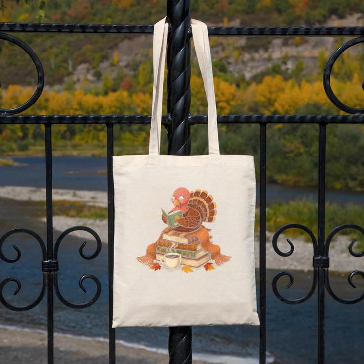 Fall Book Vintage Turkey Thanksgiving Reading Book Lovers Canvas Tote Bag Fall Book Vintage Turkey Thanksgiving Reading Book Lovers Canvas Tote Bag