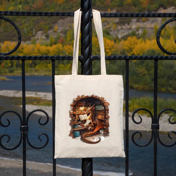 Fantasy Dragon Reading Book Lover Canvas Tote Bag Fantasy Dragon Reading Book Lover Canvas Tote Bag
