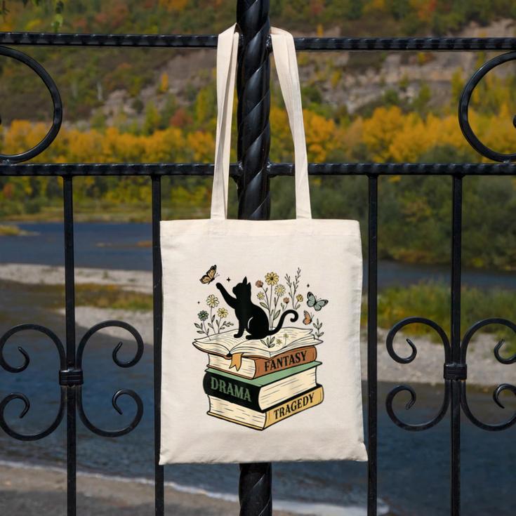 Fantasy Drama Tragedy Cat Book Lover Reading Humor Canvas Tote Bag Fantasy Drama Tragedy Cat Book Lover Reading Humor Canvas Tote Bag
