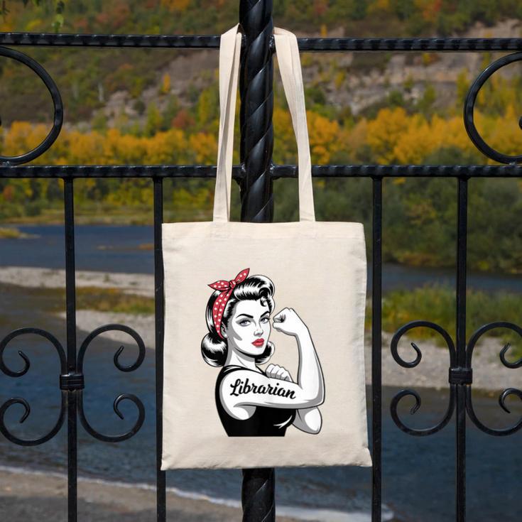 Female Librarian Rosie Riveter Book Guardian Woman Canvas Tote Bag