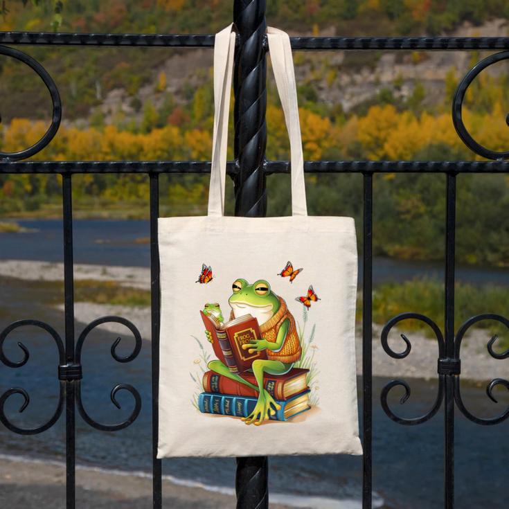 Frog & Toad Fishing Vintage Classic Book Frog Reading Book Canvas Tote Bag